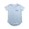 Organic Raw Edge White T-shirt - embroidered w/ Hugh 1-2 years
