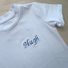 Organic Raw Edge White T-shirt - embroidered w/ Hugh 1-2 years